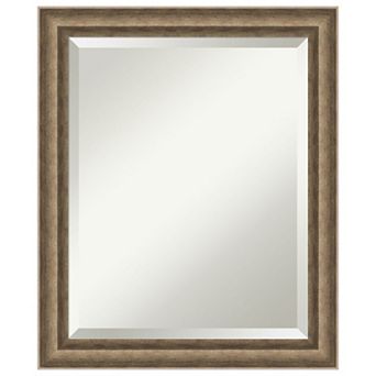 Angled Bronze Beveled Wood Framed Bathroom Wall Mirror