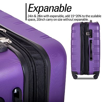 Merax 3 Piece Luggage Set Hardside Spinner Suitcase with TSA Lock 20" 24' 28" Available