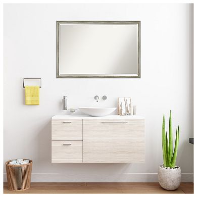 Salon Scoop Silver Beveled Wood Framed Bathroom Wall Mirror