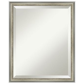 Salon Scoop Silver Beveled Wood Framed Bathroom Wall Mirror