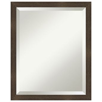 Woodgrain Stripe Beveled Wood Framed Bathroom Wall Mirror