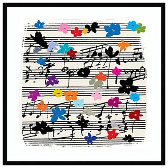 Floral Music Notes By Jenny Frean Wood Framed Wall Art Print