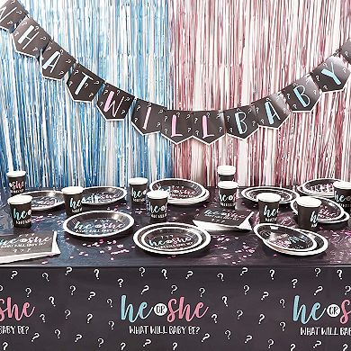 Gender Reveal Party Pack, Dinnerware, Banner, Tablecloth, He Or She (24 Set, 99)