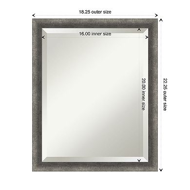 Burnished Concrete Narrow Beveled Wood Framed Bathroom Wall Mirror