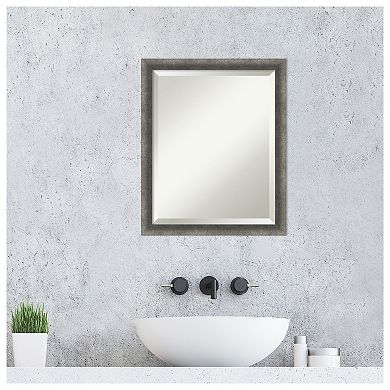 Burnished Concrete Narrow Beveled Wood Framed Bathroom Wall Mirror