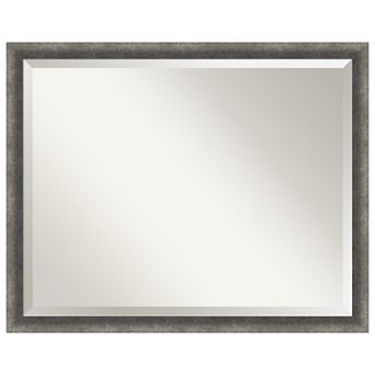 Burnished Concrete Narrow Beveled Wood Framed Bathroom Wall Mirror