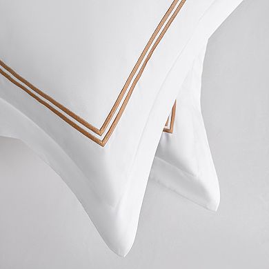 Graceful Twin Linear Embroidery 500 Thread Count Cotton Sateen Duvet Cover Set