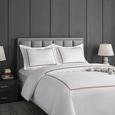 Graceful Double Linear Embroidery 500 Thread Count Cotton Sateen Duvet Cover Set