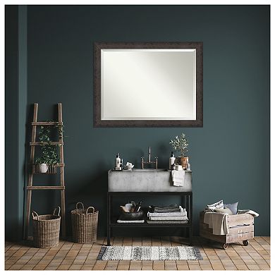 Dappled Black Brown Beveled Wood Framed Bathroom Wall Mirror