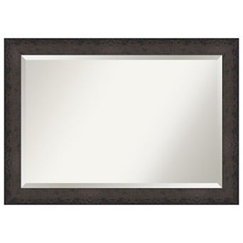 Dappled Black Brown Beveled Wood Framed Bathroom Wall Mirror