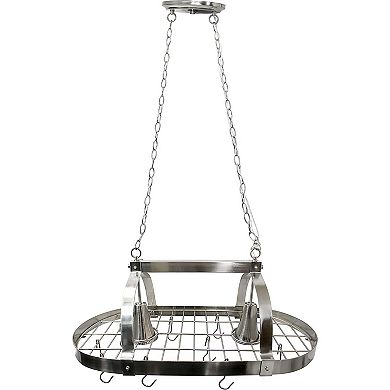 Rustic 2 Light 10 Hook Ceiling Mounted Hanging Pot Rack