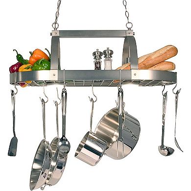 Rustic 2 Light 10 Hook Ceiling Mounted Hanging Pot Rack