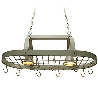 Rustic 2 Light 10 Hook Ceiling Mounted Hanging Pot Rack