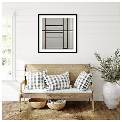 Composition No 1 With Grey And Red By Piet Mondrian Wood Framed Wall Art Print