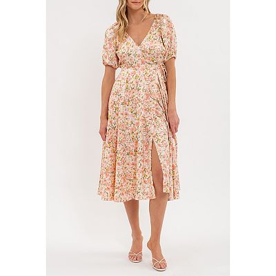 knee length dresses for ladies Millà Women's Dramatic Flowered Organza Midi Dress - Pink