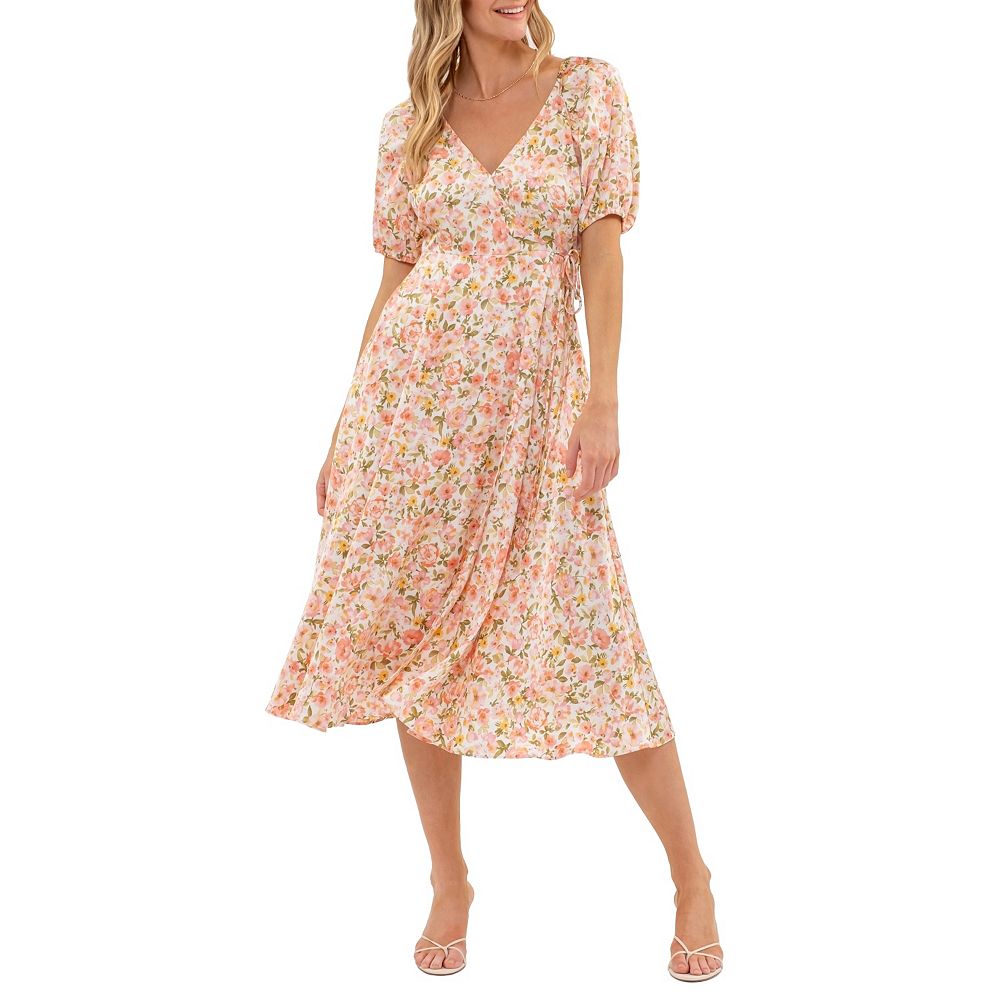 august sky women's sequin faux wrap midi dress August Sky Women's Midi Dress  Short Flounce Sleeve V-Neck Smocked Top  Elastic Waist Flowy Skirts One Piece RD2069 MD.Blue M : Clothing, Shoes &  Jewelry