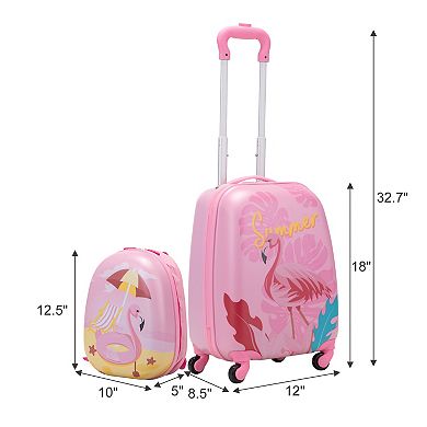 2 Pc Kids Luggage Set With 16" Rolling Suitcase And 12" Backpack