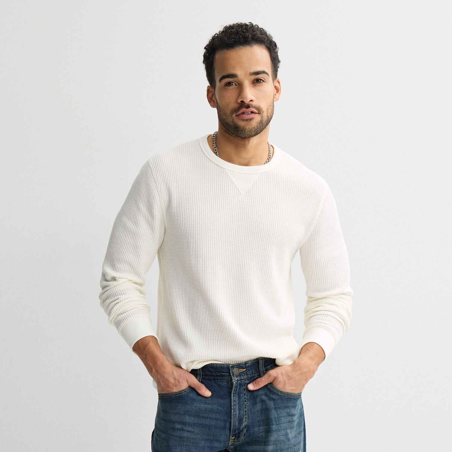 Sonoma Goods L/S Waffle Henley Thermal - Black