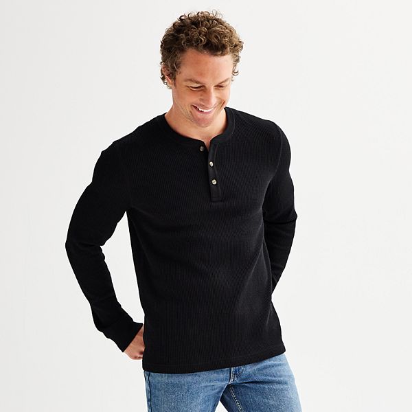 Men's Sonoma Goods For Life® Long Sleeve Waffle Henley Tee - Black (M)