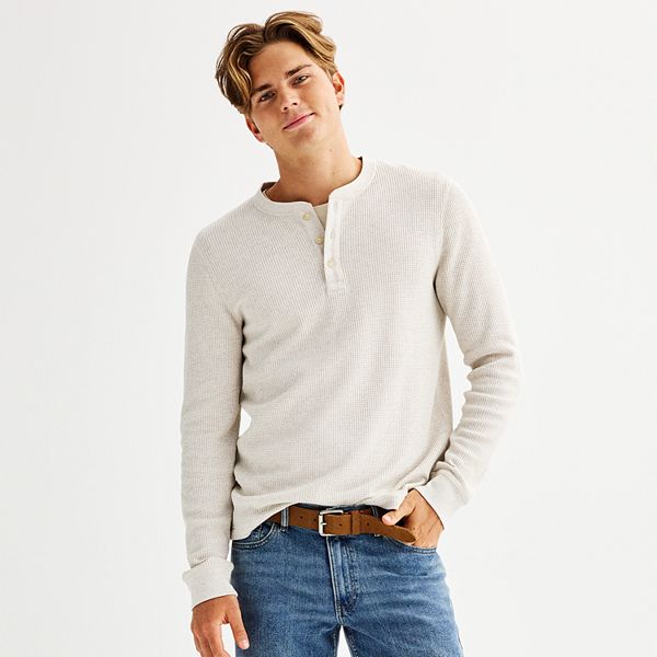 Men's Sonoma Goods For Life&reg; Long Sleeve Henley Tee - Ivory Heather (M)