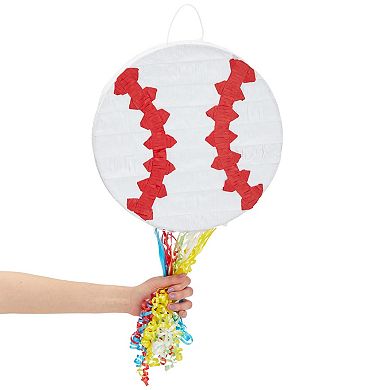 Small Pull String Baseball Pinata For Boys Birthday Party, 12.75 X 3 In