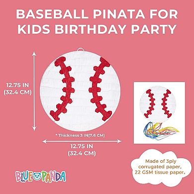 Small Pull String Baseball Pinata For Boys Birthday Party, 12.75 X 3 In