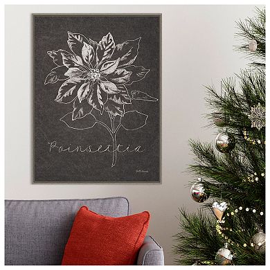 Chalkboard Christmas Poinsettia By Beth Grove Framed Canvas Wall Art Print - 23 X 30