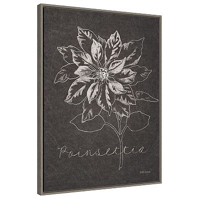 Chalkboard Christmas Poinsettia By Beth Grove Framed Canvas Wall Art Print - 23 X 30