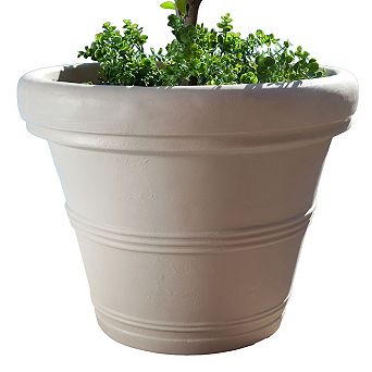 Round 26-inch Outdoor Patio Planter For Garden Plants Or Small Tree In Weathered Concrete