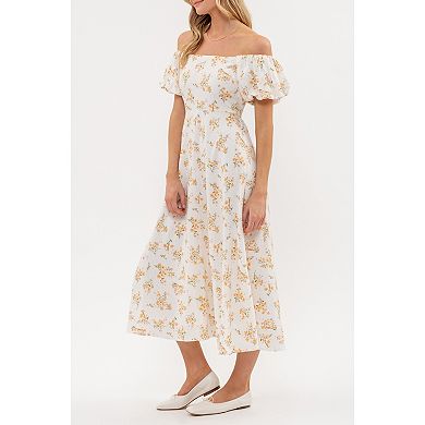 August Sky Women's Floral Off Shoulder Side Split Midi Dress