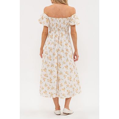 August Sky Women's Floral Off Shoulder Side Split Midi Dress