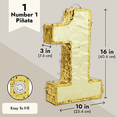 Mini Number 1 Pinata For Fourth Birthday Party, Gold Foil, 16 X 3 X 10 In
