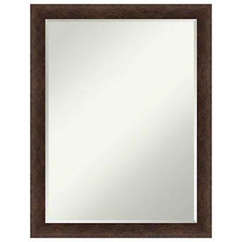 Warm Walnut Narrow Petite Bevel Wood Bathroom Wall Mirror - Glass Size 18 X 24