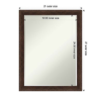 Warm Walnut Narrow Petite Bevel Wood Bathroom Wall Mirror - Glass Size 18 X 24