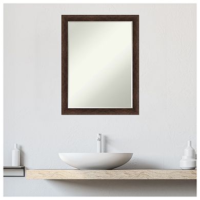 Warm Walnut Narrow Petite Bevel Wood Bathroom Wall Mirror - Glass Size 18 X 24