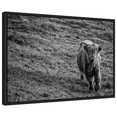 Highland Cow Calf In The Wind By Nathan Larson Framed Canvas Wall Art Print