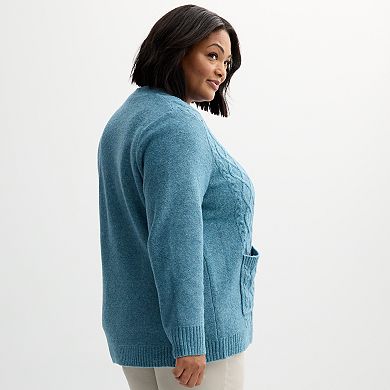 Plus Size Croft & Barrow® Long Sleeve Cabled Cardigan