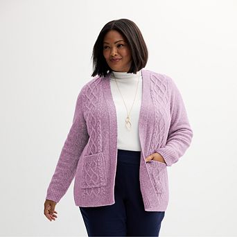 Plus Size Croft & Barrow® Long Sleeve Cabled Cardigan