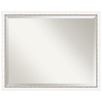 Morgan White Silver Beveled Wood Framed Bathroom Wall Mirror
