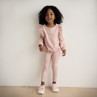 Carter s Toddler Girls Flutter Pullover Sweatshirt Floral Leggings 2 Piece Set Pink Size 3T