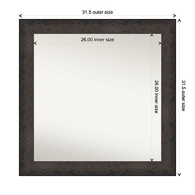 Dappled Black Brown Non-beveled Wood Bathroom Wall Mirror