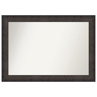 Dappled Black Brown Non-beveled Wood Bathroom Wall Mirror