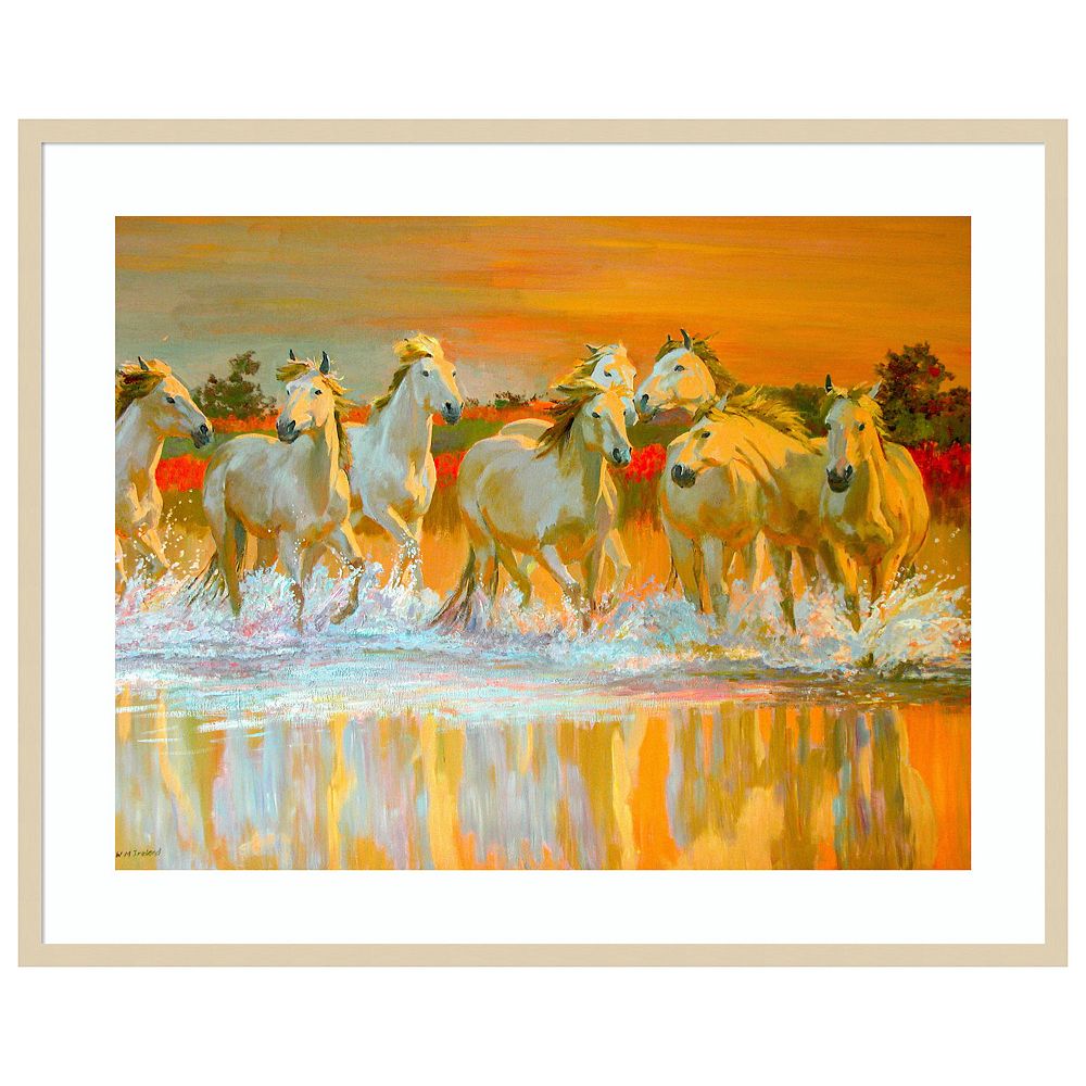 Camargue Horses Splash By William Ireland Wood Framed Wall Art Print