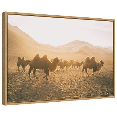 Camels On The Move By Aledanda Framed Canvas Wall Art Print
