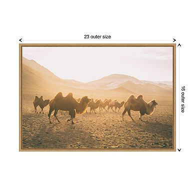 Camels On The Move By Aledanda Framed Canvas Wall Art Print