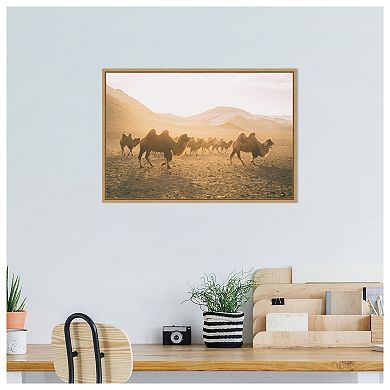 Camels On The Move By Aledanda Framed Canvas Wall Art Print