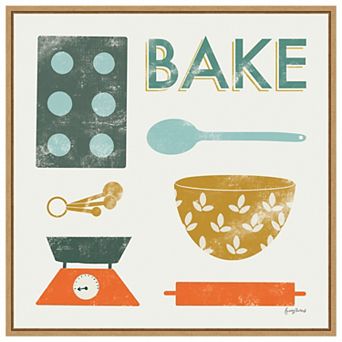 Retro Kitchen Ii Bake By Becky Thorns Framed Canvas Wall Art Print