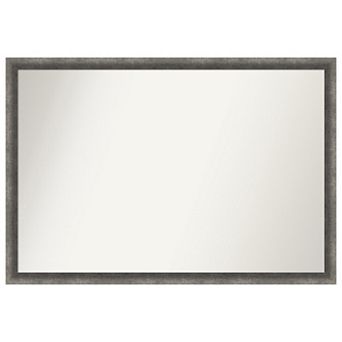 Burnished Concrete Narrow Non-beveled Wood Bathroom Wall Mirror