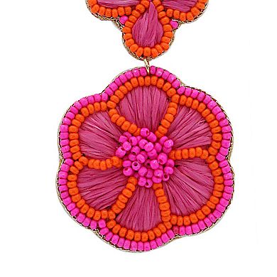 PANNEE BY PANACEA Gold Tone Hot Pink Raffia Floral Earrings
