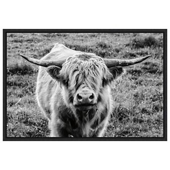 Highland Cow Staring Contest By Nathan Larson Framed Canvas Wall Art Print